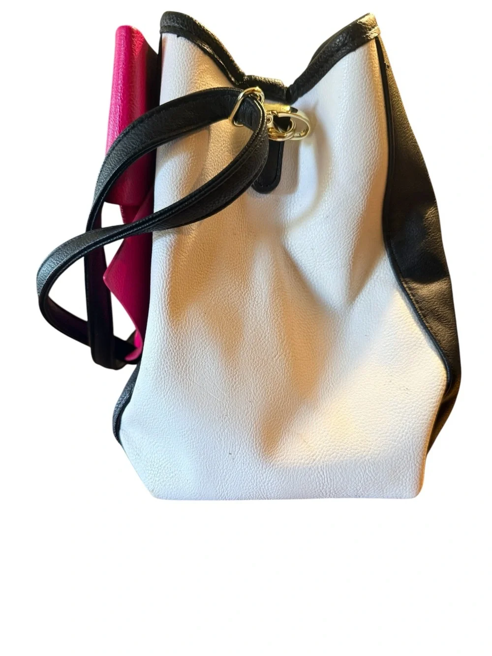 Betsey Johnson Black & Hot Pink Bow Accent Satchel Handbag